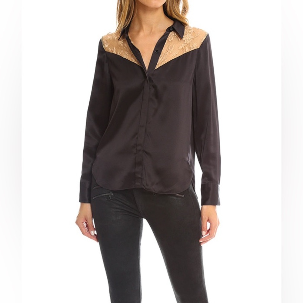 RAG & BONE‎ ANGELA Silk Lace Details Black SHIRT. Size XS